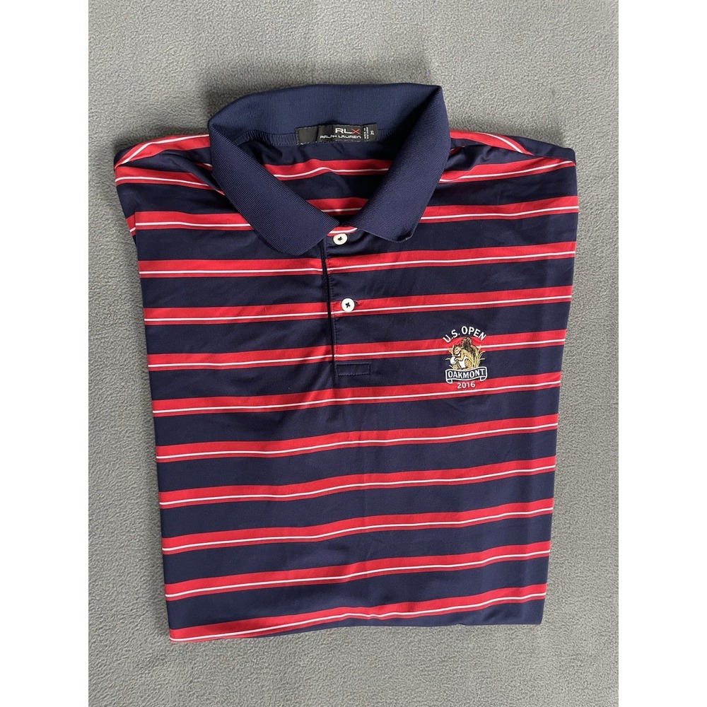 RLX Ralph Lauren Polo Shirt  L Red/blue Striped Us Open Oakmont 2016